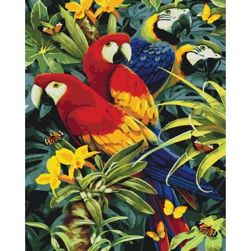 Картина за номерами. Тварини, птахи "Різнобарвні папуги" KHO4028, 40х50 см KHO4028 фото