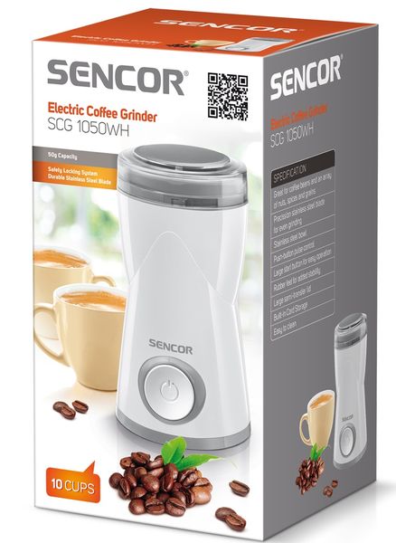 Кофемолка Sencor роторная, 150Вт, объем зерен-50г, пластик, белый SCG1050 фото