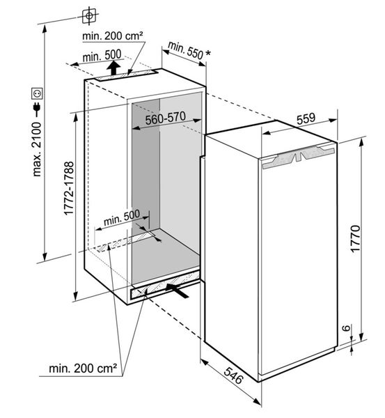 Холодильник Liebherr однокамерний вбудований, 177x56x55, холод.відд.-257л, мороз.отд.- 27л, 1 дв., A+, NF, білий (IRF5101) IRF5101 фото