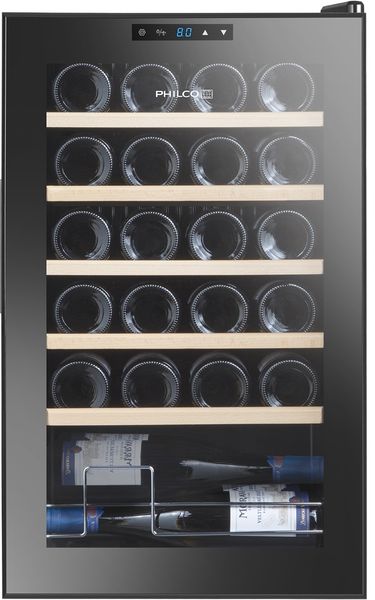 Холодильник Philco для вина, 74х43х45 холод.відд.-63л, зон - 1, бут-24, диспл, підсвітка, чорний (PW24KF) PW24KF фото