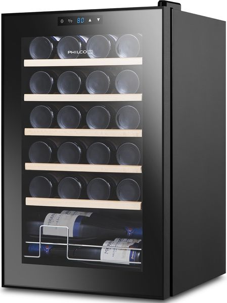 Холодильник Philco для вина, 74х43х45 холод.відд.-63л, зон - 1, бут-24, диспл, підсвітка, чорний (PW24KF) PW24KF фото