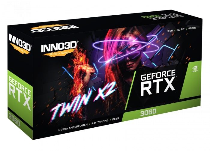 Відеокарта INNO3D GeForce RTX 3060 12GB GDDR6 Twin X2 (N30602-12D6-119032AH) N30602-12D6-119032AH фото