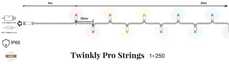 Smart LED Гірлянда Twinkly Pro Strings AWW 250, одна лінія, IP65, AWG22 PVC, прозорий TW-PLC-S-CA-1X250GOP-T - Уцінка TW-PLC-S-CA-1X250GOP-T фото
