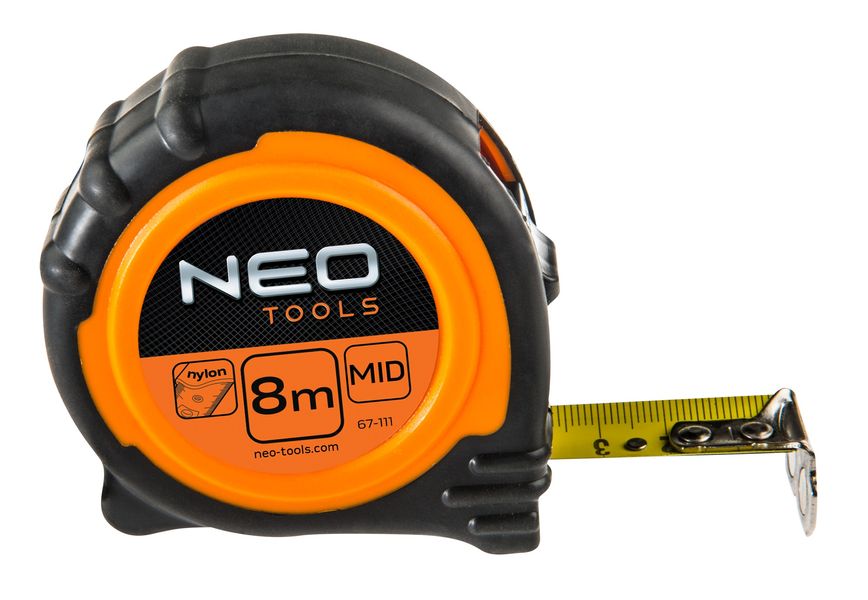 Рулетка Neo Tools, 8м x 25мм, 2 фіксатори змотування, магніт (67-111) 67-111 фото