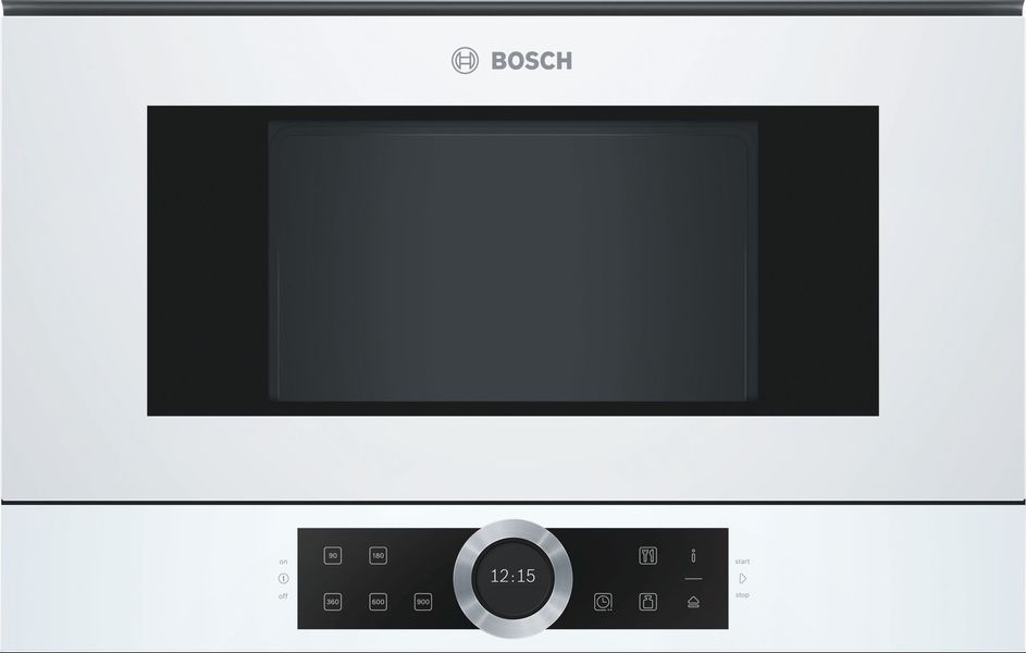 Мікрохвильова піч Bosch вбудовувана, 21л, електр. управл., 900Вт, дисплей, інвертор, білий BFL634GW1 фото