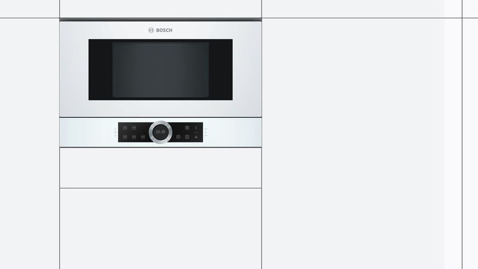 Микроволновая печь Bosch встраиваемая, 21л, электр. управл., 900Вт, дисплей, инвертор, белый BFL634GW1 фото