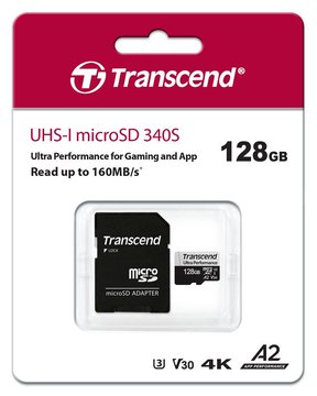 Карта памяти Transcend microSD 128GB C10 UHS-I U3 A2 R160/W125MB/s + SD (TS128GUSD340S) TS128GUSD340S фото
