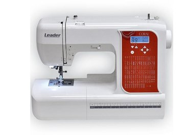 Швейна машина LEADER CORAL, комп'ютеризована, 45Вт, 100 шв.оп., петля автомат, білий + червоний CORAL фото