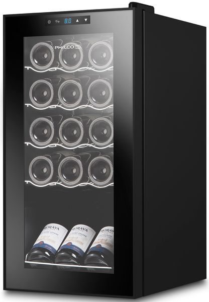 Холодильник Philco для вина, 68.5х34.5х45, холод.відд.-44л, зон - 1, бут-15, диспл, підсвітка, чорний PW15KF PW15KF фото