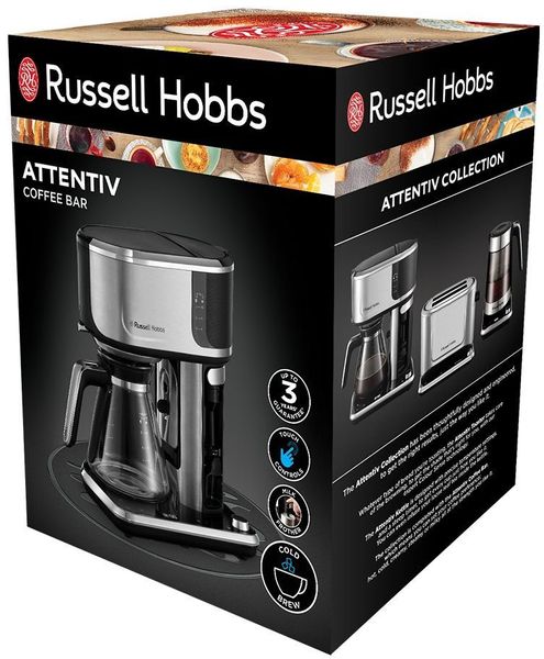 Кавоварка Russell Hobbs крапельна Attentiv Coffee Bar , 1.5л, мелена, LED-дисплей, чорно-метал (26230-56) 26230-56 фото