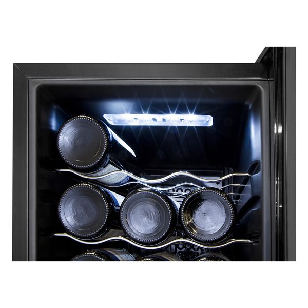 Холодильник Philco для вина, 79.5х25.2х45, холод.отд.-32л, зон - 1, бут-12, диспл, подсветка, черный PW12KF PW15KF фото