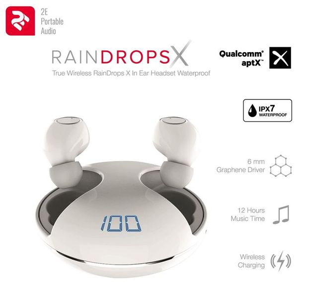 Навушники 2E RainDrops Х True Wireless Waterproof Mic White (2E-EBTWRDXWH) 2E-EBTWRDXWH фото