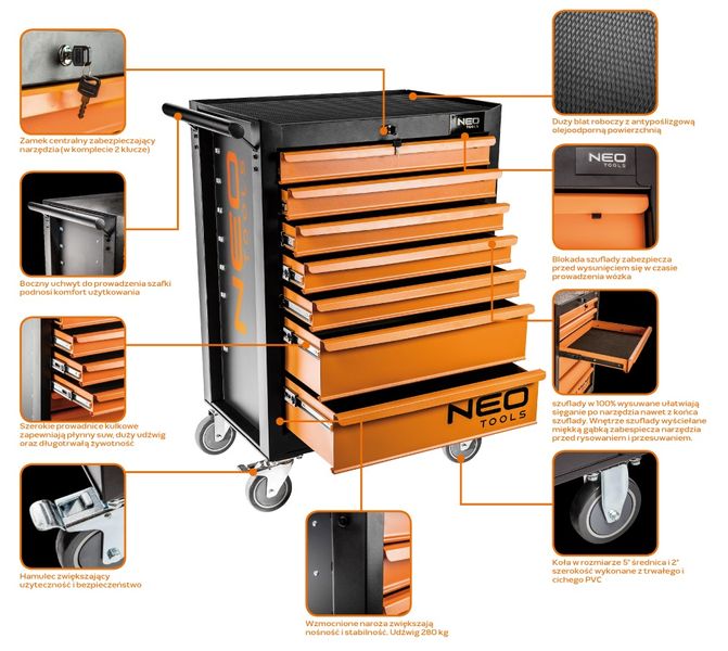 Шафа-візок для інструменту Neo Tools, 6 ящиків, 68x46x103 см, до 280 кг, сталевий корпус (84-221) 84-221 фото