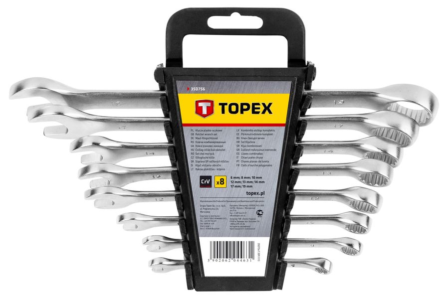 Набiр ключiв комбiнованих TOPEX, 6-19 мм, 8 шт. (35D756) 35D756 фото