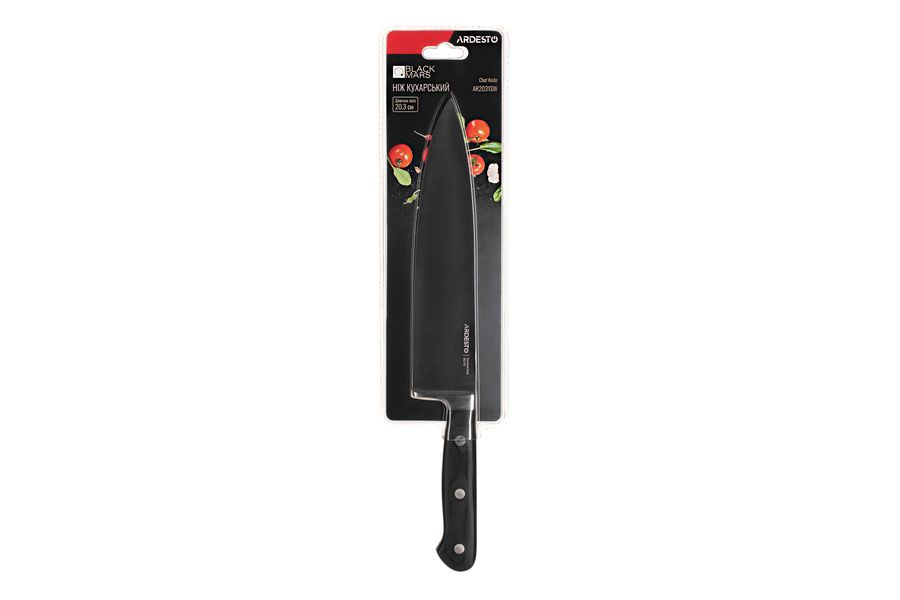 Кухонный нож поварской Ardesto Black Mars 20,3 см, черный, нерж.сталь, дерево (AR2031SW) AR2031SW фото