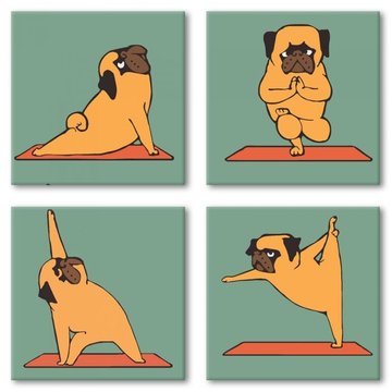 Набор для росписи по номерам из 4х картин. Полиптих "Yoga-dog" , 18х18 см (KNP012) KNP012 фото