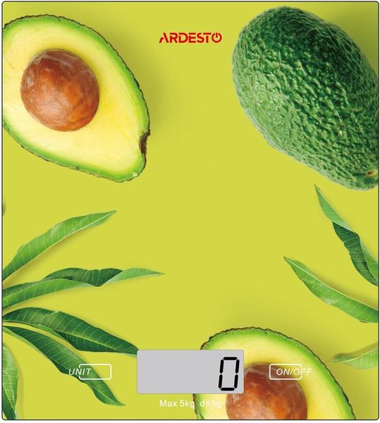 Весы Ardesto кухонные AVOCADO, 5кг, 2хААА в комплекте, стекло, разноцветный (SCK-893AVOCADO) SCK-893AVOCADO фото