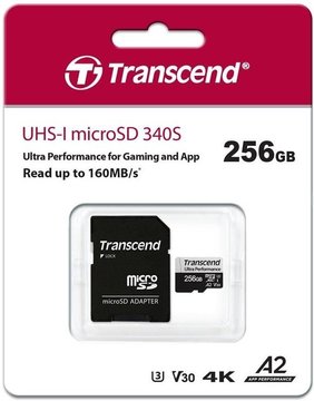 Карта памяти Transcend microSD 256GB C10 UHS-I U3 A2 R160/W125MB/s + SD (TS256GUSD340S) TS256GUSD340S фото