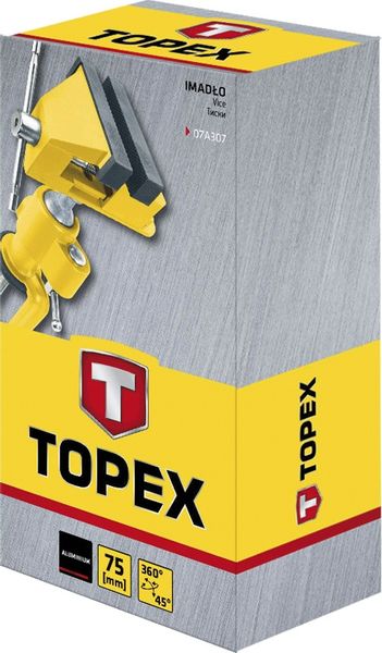 Тиски TOPEX, поворотні, алюмінієві, кут 45°, поворот 360°, 75мм, 0.85кг (07A307) 07A307 фото