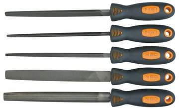 Напилки по металу Neo Tools, набір 5шт, рукоята двокомпонентна, 200мм 37-610 фото