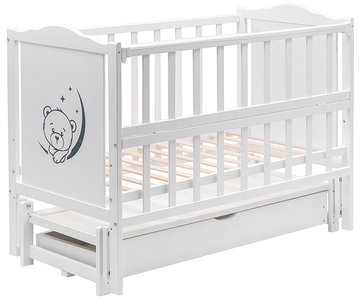 Ліжко Babyroom Тедді Т-03 фігурне бильце, маятник поздовжнього хитання, ящик, відкидний бік білий (626121) 626121 фото