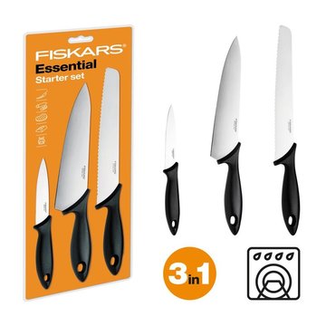 Набір ножів Fiskars Essential Starter, 3шт, блістер (1023784) 1023784 фото
