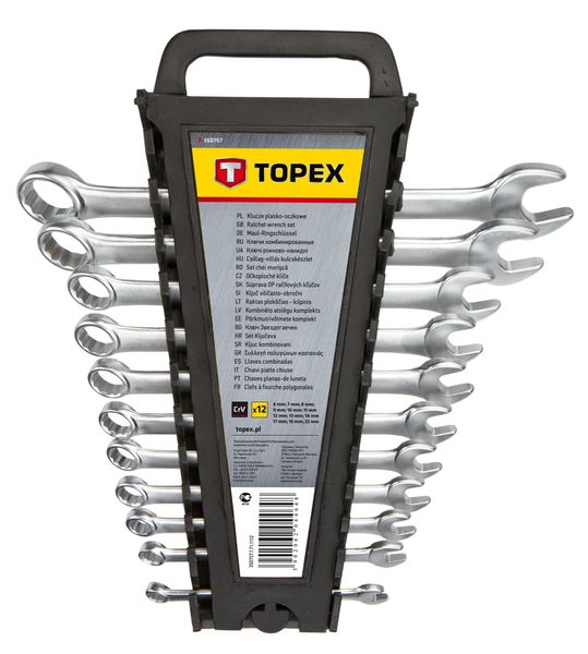Ключі гайкові TOPEX, набір 12 од., комбіновані, 6-22 мм, CrV (35D757) 35D757 фото