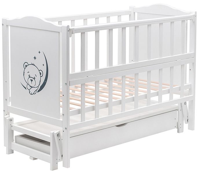 Кровать Babyroom Тедди Т-03 фигурное быльце, маятник продольного качания, ящик, откидной бок белый (626121) 626121 фото