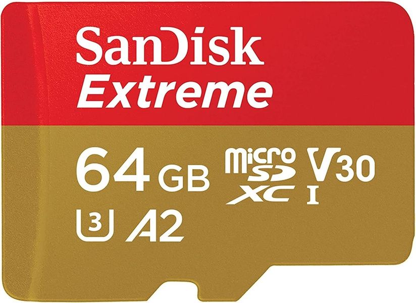 Карта пам'яті SanDisk microSD 64GB C10 UHS-I U3 R170/W80MB/s Extreme V30 + SD (SDSQXAH-064G-GN6MA) SDSQXAH-064G-GN6MA фото