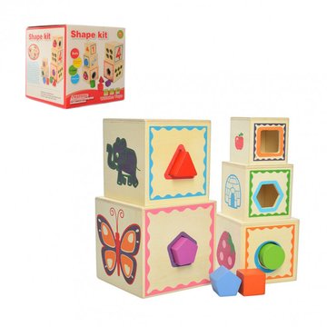 Дерев'яна іграшка Гра MD 2515 куб, піраміда, сортер Дерев'яна іграшка Гра MD 2515 (40шт) куб, піраміда, сортер, в кір-ці, 13-13-13см MD 2515 фото