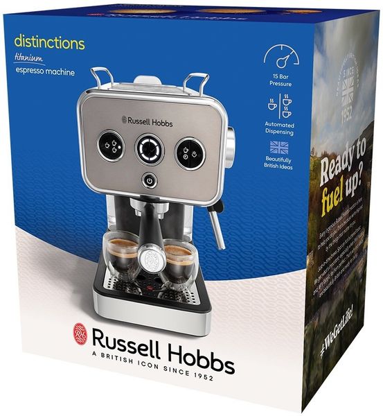 Кавоварка Russell Hobbs ріжкова Distinctions Titanium , 1.1л, мелена + чалди, сріблястий (26452-56) 26452-56 фото