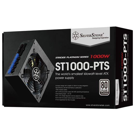 Блок живлення SilverStone Strider Platinum (1000W), >92%, 80+ Platinim, 120mm, 1xMB 24pin(20+4), 2xCPU 8pin(4+4), 6xMolex, 8xSATA, 8xPCIe 8pin(6+2), Fully Modul (SST-ST1000-PTS) SST-ST1000-PTS фото