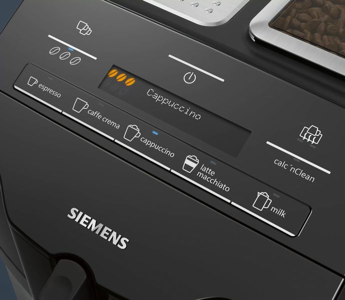 Кавомашина Siemens, 1.4л, зерно+мелена, автомат.капуч, LED-дисплей, авторецептів -5, чорний (TI355209RW) TI355209RW фото