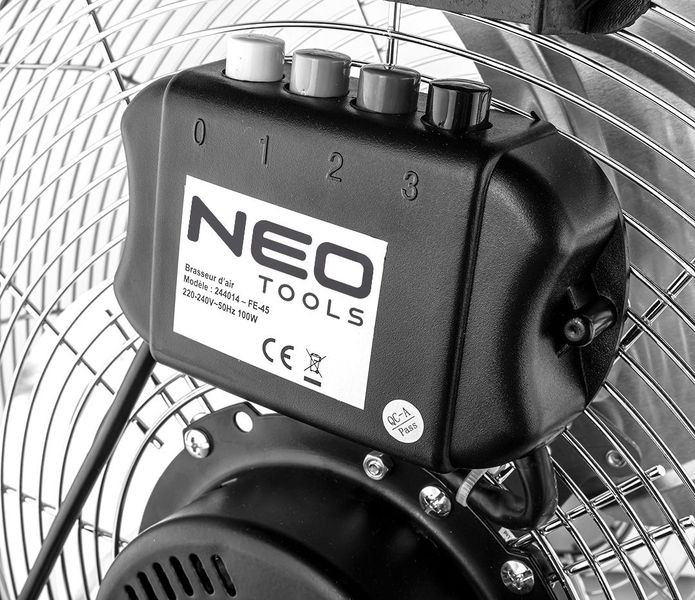 Вентилятор для підлоги Neo Tools, професійний, 100Вт, діаметр 45см, 3 швидкості, двигун мідь 100% 90-010 фото