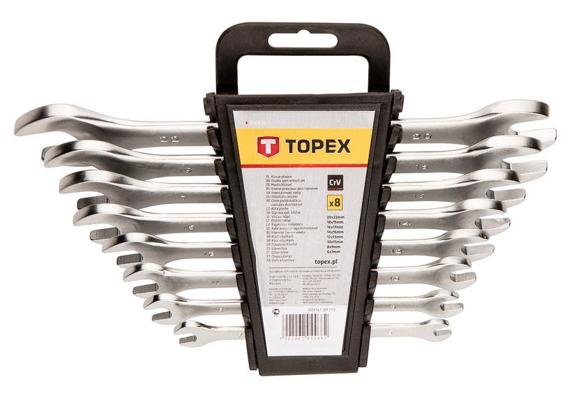 Ключі гайкові TOPEX, набір 8 од., двосторонні 6-22 мм, CrV (35D656) 35D656 фото