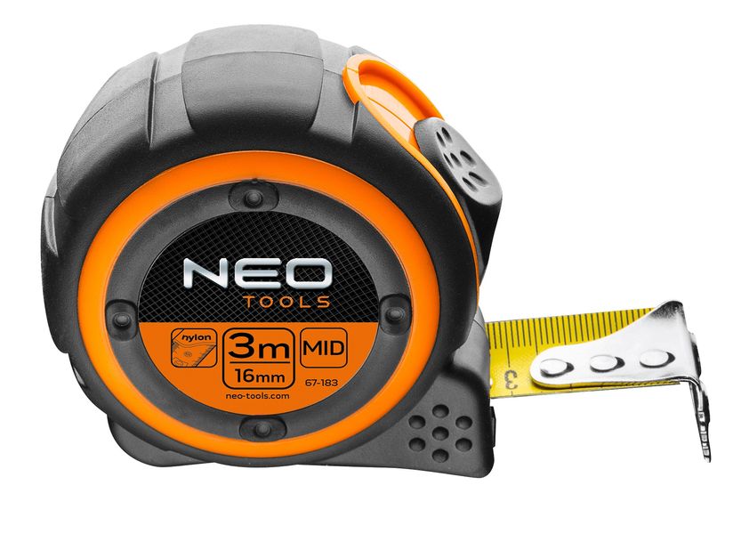 Рулетка Neo Tools, 3м x 16мм, 2 фиксатора сматывания, магнит (67-183) 67-183 фото