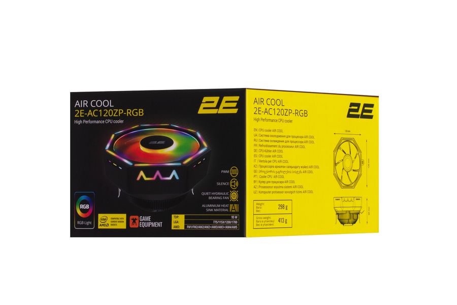 Процесорний кулер 2E Gaming Air Cool AC120ZP RGB, LGA1700, 1200, 115X, 775, AM5, AM4, AM3, AM3+, AM2, AM2+, FM2, FM1, 4pin RGB, TDP 95W 2E-AC120ZP-RGB фото