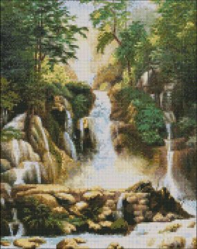 Алмазна мозаїка "Пейзаж з водоспадом" Ідейка 40х50 см (AMO7275) AMO7275 фото