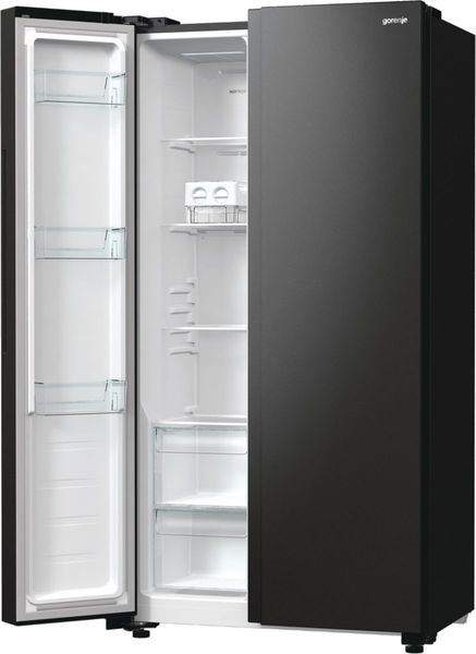 Холодильник SBS Gorenje, 179х67х92см, 2 двері, 356(191)л, А++, NF+, Інв., Зона св-ті, Зовн. Диспл, чорний (NRR9185EABXL) NRR9185EABXL фото