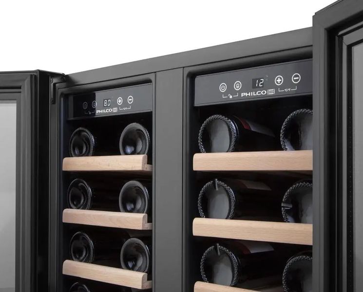 Холодильник Philco для вина, 85 х 59,5 х 57, холод.отд.-135л, зон - 2, бут-46, диспл, подсветка, черный PW46GDFB PW38GDFB фото