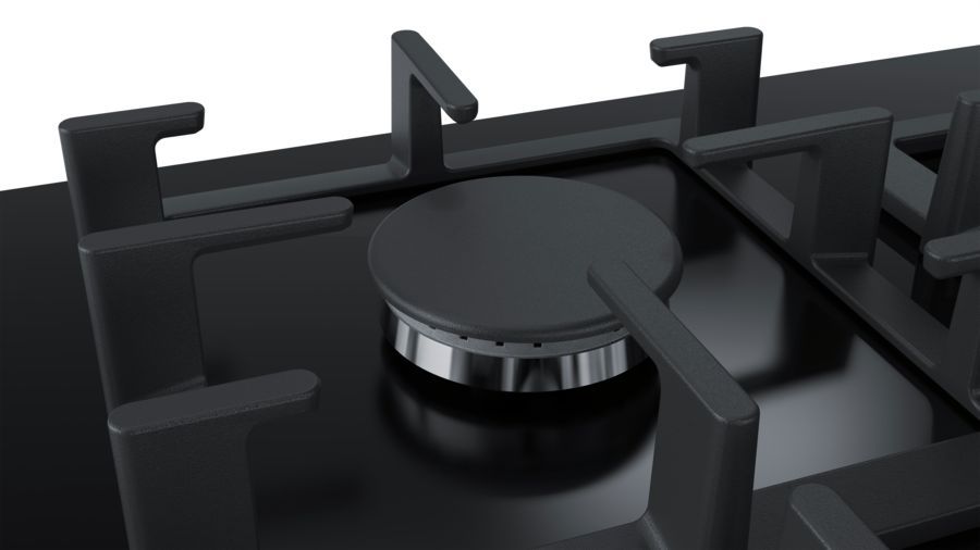 Варильна поверхня Bosch газова на склі, 60см, чавун, чорний (PPP6A6M90R) PPP6A6M90R фото