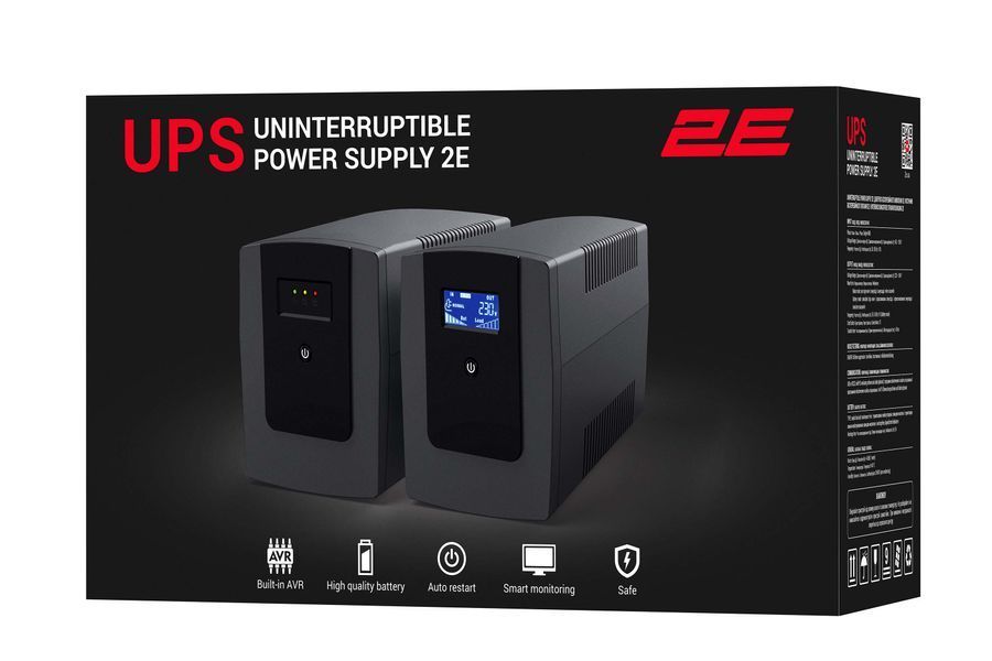 Джерело безперебійного живлення 2E DD1200, 1200VA/720W, LCD, USB, 3xSchuko (2E-DD1200) 2E-DD1200 фото