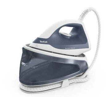 Праска-парогенератор Tefal Optimal, 2200Вт, 1200мл, паровий удар -190гр, постійна пара - 110гр, керам. підошва, біло-синій (SV4110E0) SV4110E0 фото