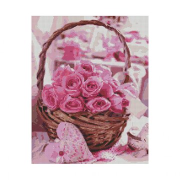 Алмазна мозаїка. Strateg "Кошик з рожевими трояндами" 40х50 см (FA40799) FA40799 фото