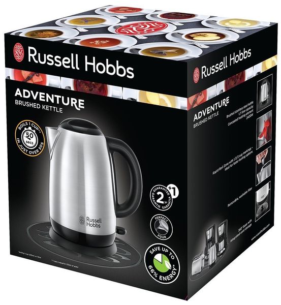 Электрочайник Russell Hobbs Adventure, 1.7л, металл, серебристо-черный (23912-70) 23912-70 фото