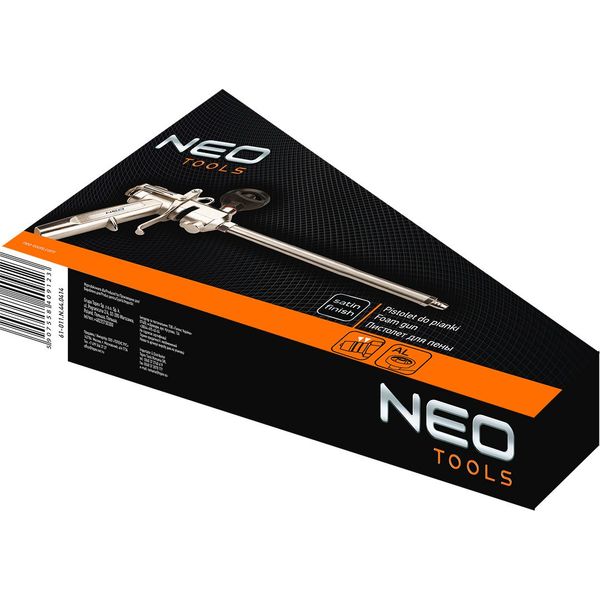 Пістолет для монтажної піни Neo Tools, корпус алюмінієвий сплав, сатинова обробка, 345мм 61-011 фото