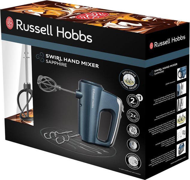 Міксер Russell Hobbs ручний Sapphire, 350Вт, насадки -4, турборежим, синій (25893-56) 25893-56 фото